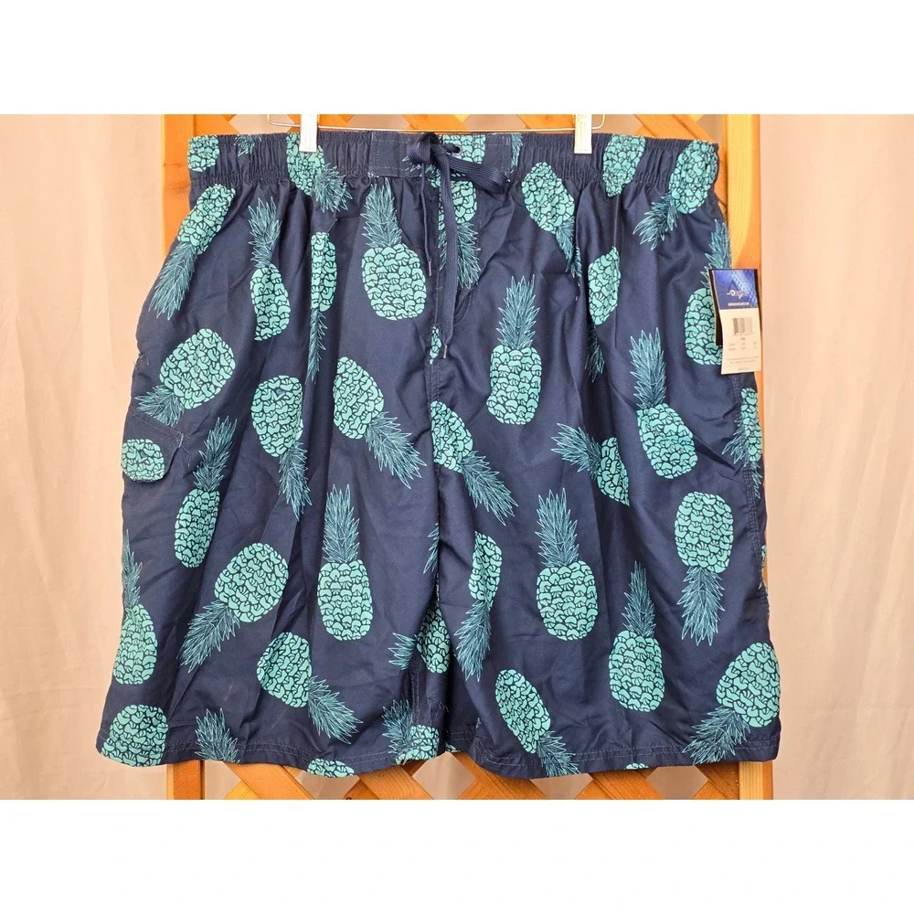 Kanu Surf Swim Trunks Mens 5X Navy Pineapple‎ Pina Board Shorts -New